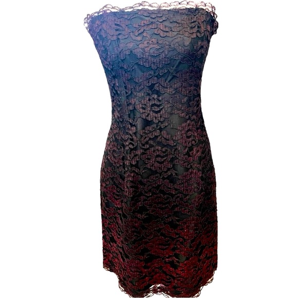 Pantagis Lace Black and Red Evening Cocktail Strapless Mini Dress  Size Small - Picture 2 of 9